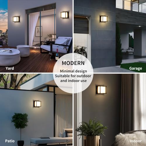 18W Modern Outdoor Lights for House, Front Porch Lights, Exterior Wall Mount Light Fixtures 3000K, Outdoor Patio LED Lights Waterproof, Aluminium Black Warm White