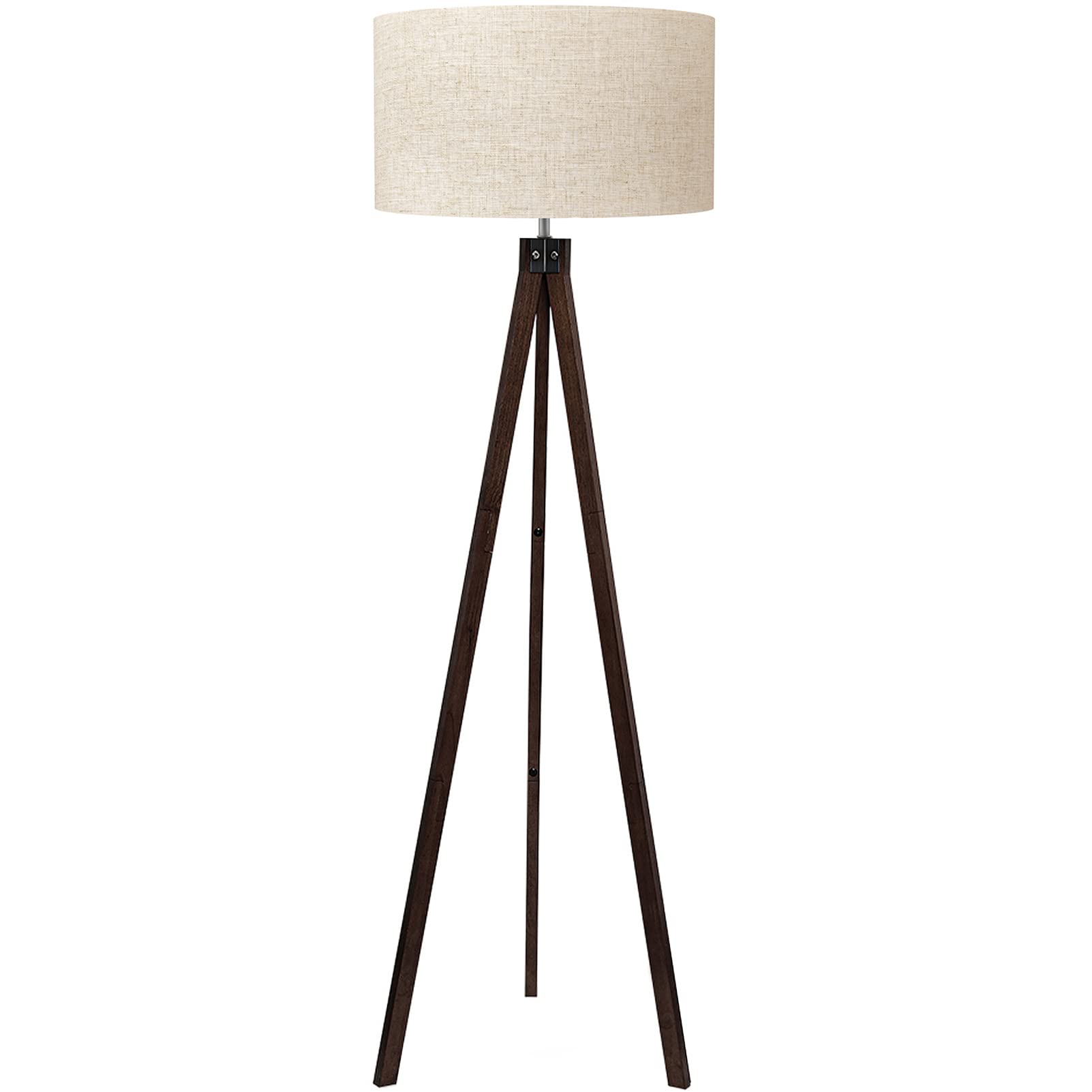 Wood Tripod Floor Lamp, Mid Century Standing Lamp, Modern Design Studying Light for Living Room, Bedroom, Study Room and Office, Flaxen Lamp Shade with E26 Lamp Base Brown