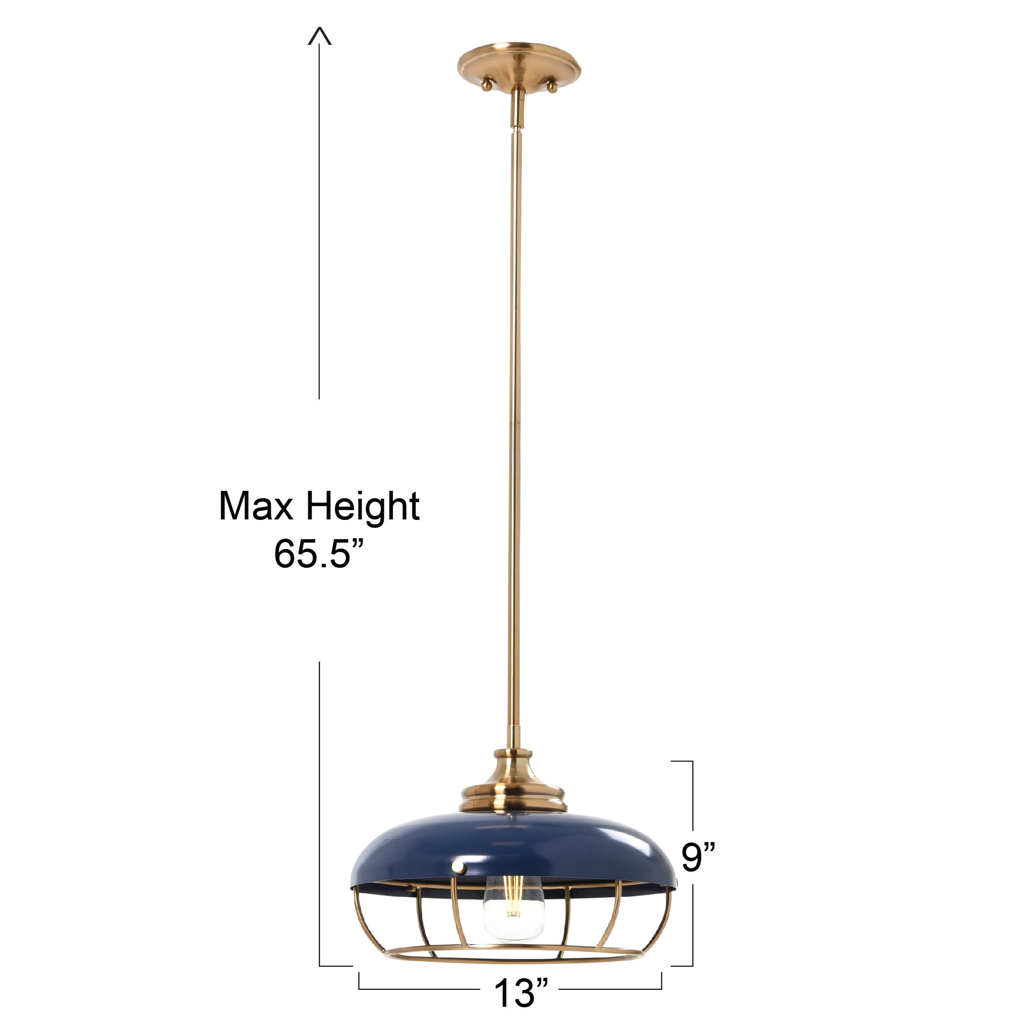 Caged Dome Metal Semi-Flush Mount Ceiling Light, Brushed Brass and Navy Blue