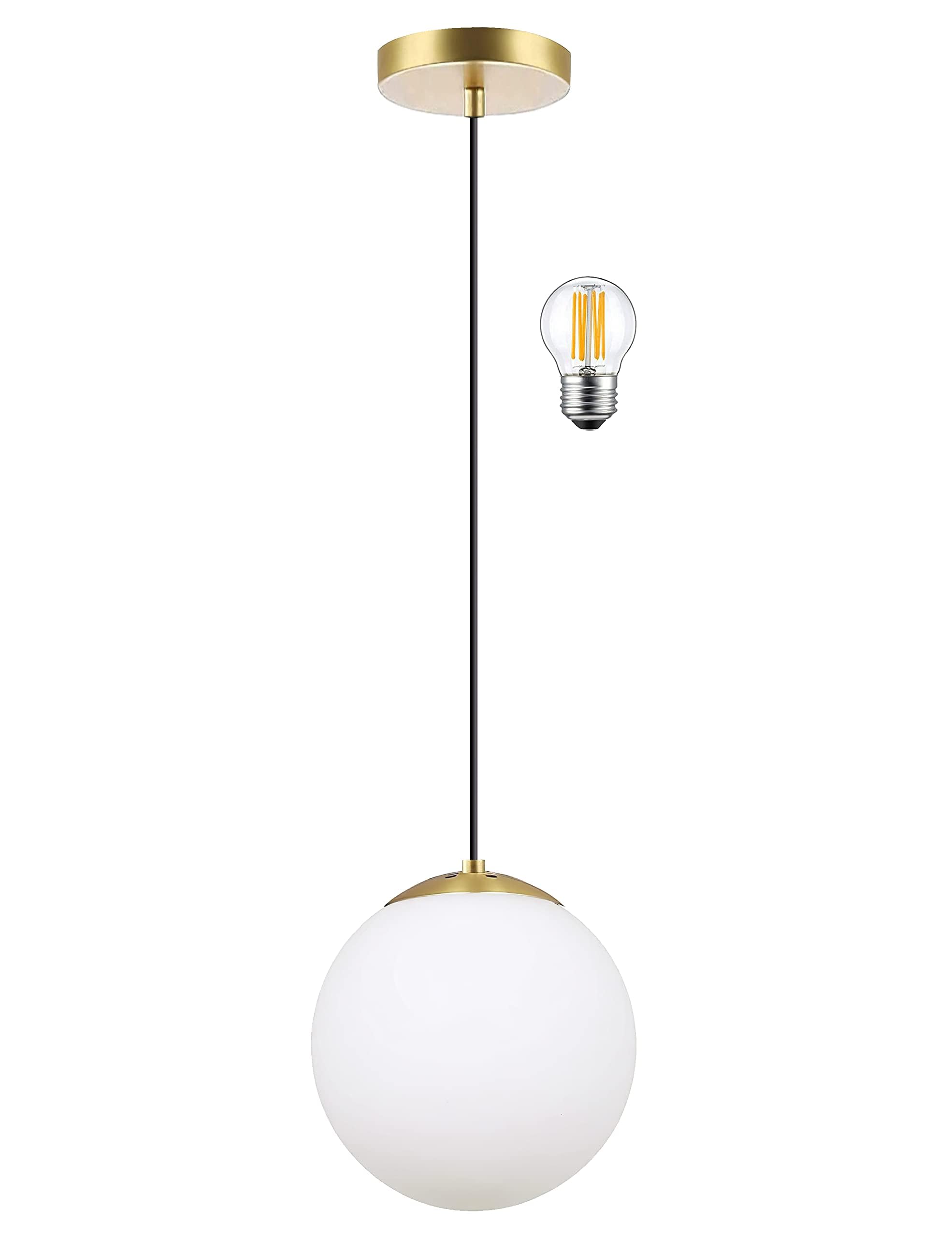 6-inch Mini Modern Globe Pendant Light Clear Glass with Brass Finish Contemporary Mid Century Adjustable Hanging Light Fixture for Living Room Bedroom Kitchen