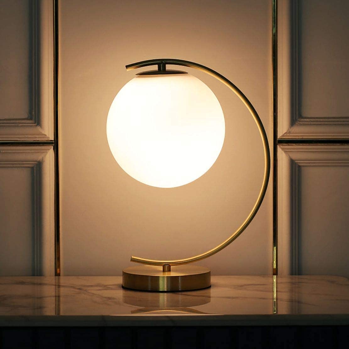 Modern Bedside Night Lamp Mini Gold Table Light Metal Brass Finished Bedside Desk Lamp with Milky White Shade for Living Room Bedroom (Bronze, Oval)