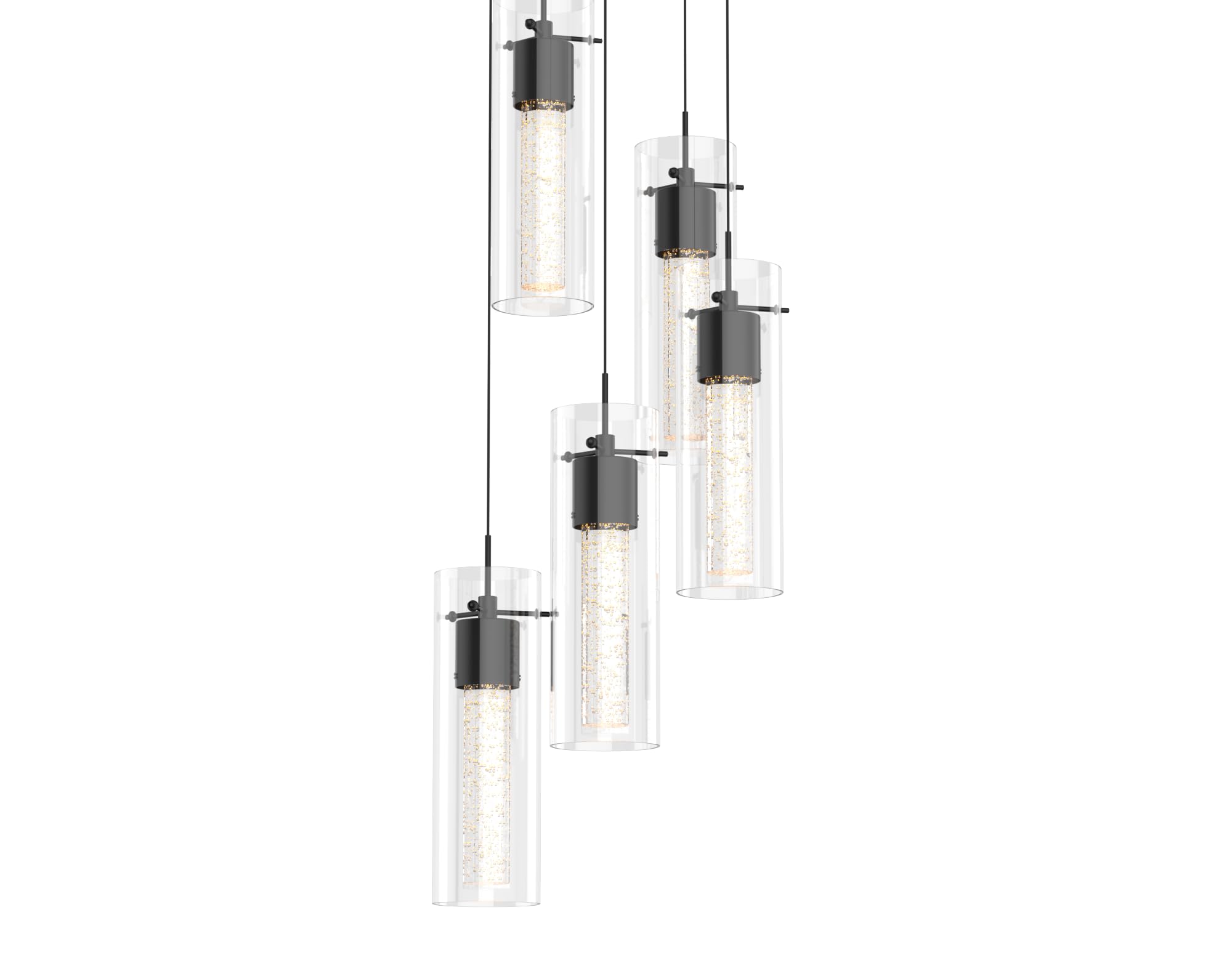 5-Light Chandelier Pendant Ceiling Light, Integrated Led and Bubble Glass, for Kitchen Island, Hallway, Entryway, Passway, Dining Room, Bedroom, Balcony Living Room