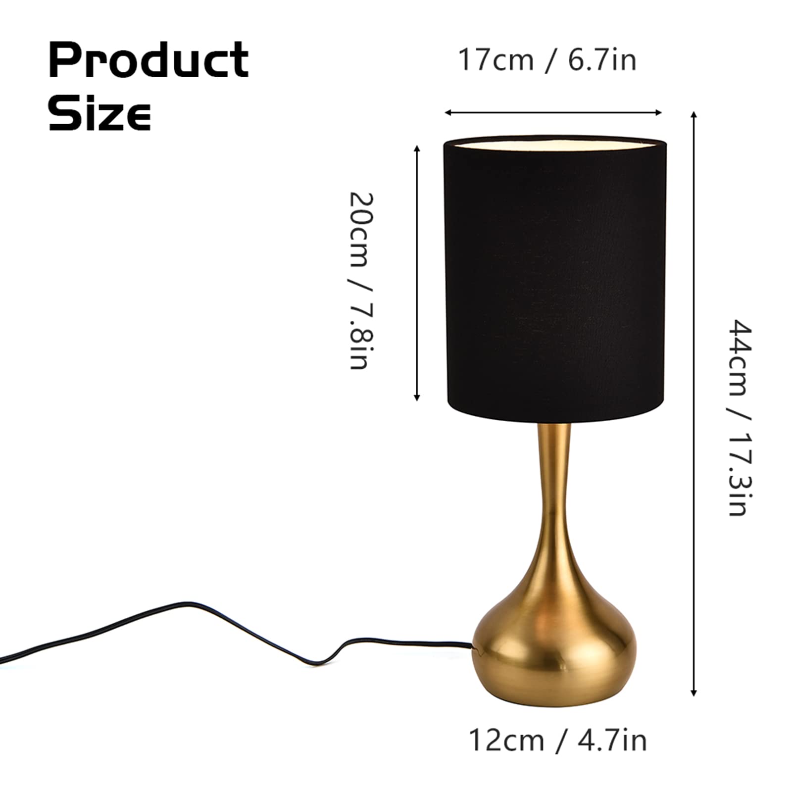 Modern Table Lamp Brown Base, 17.3" Small Desk Light with Metal Droplet, Cylinder Linen Drum Shade, Nightstand Lamp for Bedroom Living Room Nightstand Office