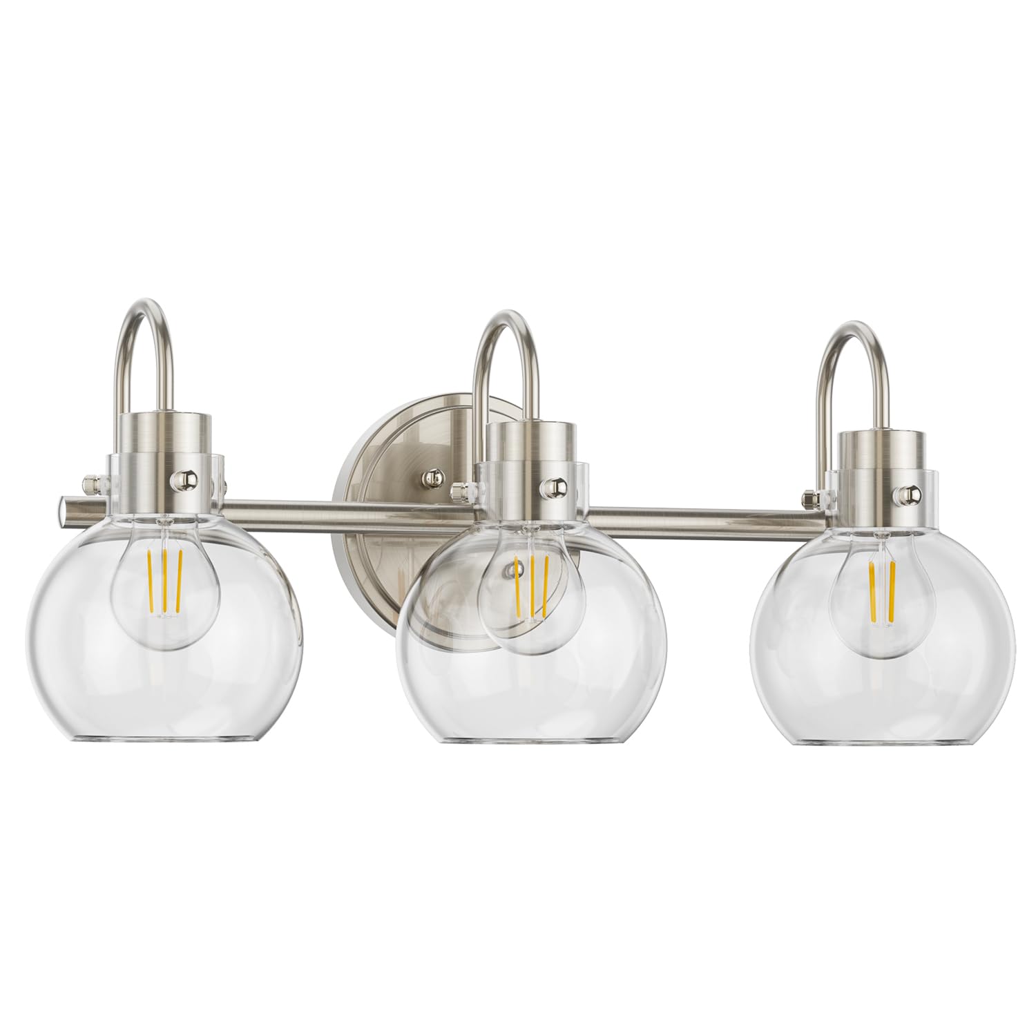 3 Lights Vanity Light, Brushed Nickel Bathroom Light Fixtures, Farmhouse Wall Sconces with Globe Clear Glass Shade, Porch Wall Mount Lamp for Mirror, Kitchen, Porch, Living Room, Workshop (E26 Base)