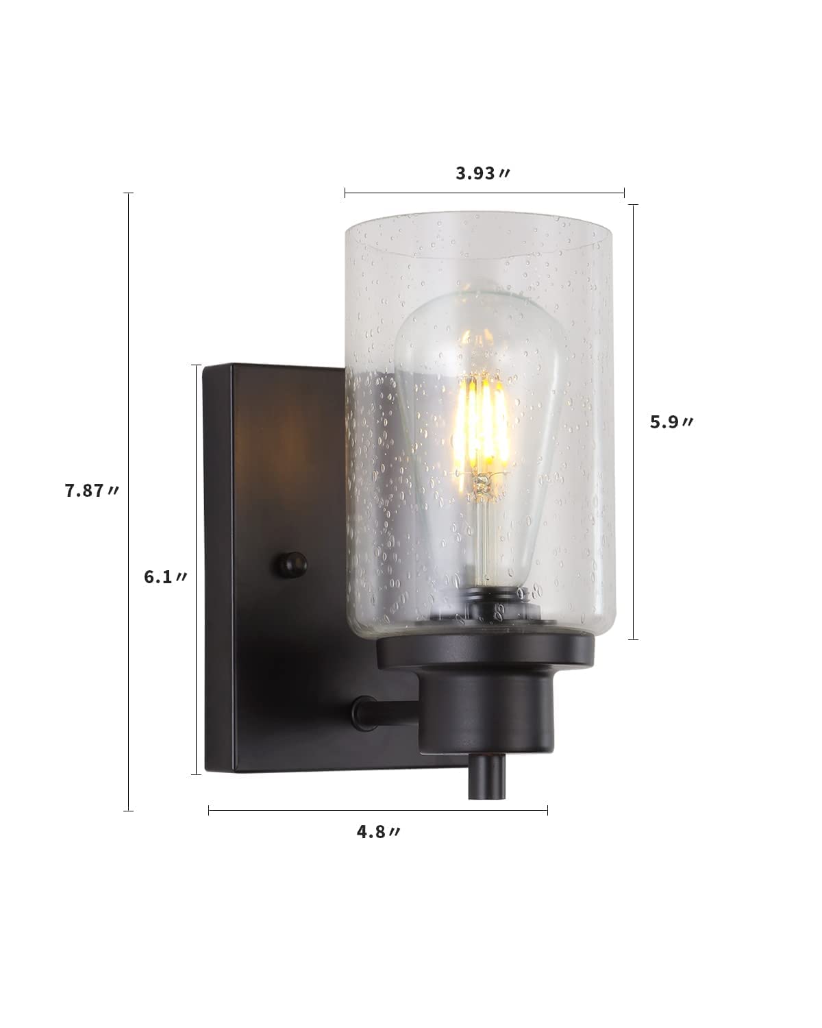 2-Pack Bath Vanity Light Fixtures Wall Sconces, Modern Indoor Bathroom Wall Lights with Seeded Glass, Black Wall Light Fixtures for Bedroom Mirror Kitchen Living Room Entryway Patio