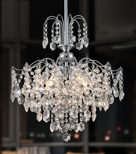 Modern Crystal Chandelier Chrome Pendant Light 6 Lights for Dining Room Kitchen Island Entryway Bathroom Hallway UL Listed