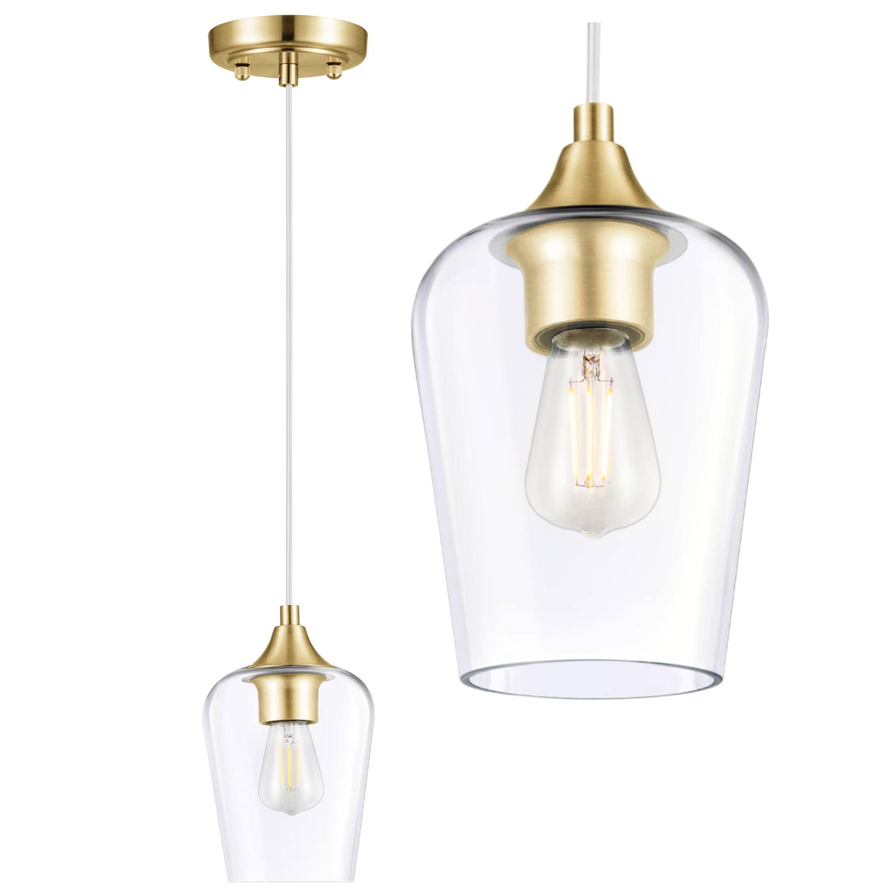 Pendant Lights Kitchen Island, Gold Pendant Lighting for Kitchen Island with Hanging Cord for Bedroom & Hallway, Kitchen Island Lighting with Clear Glass Shade