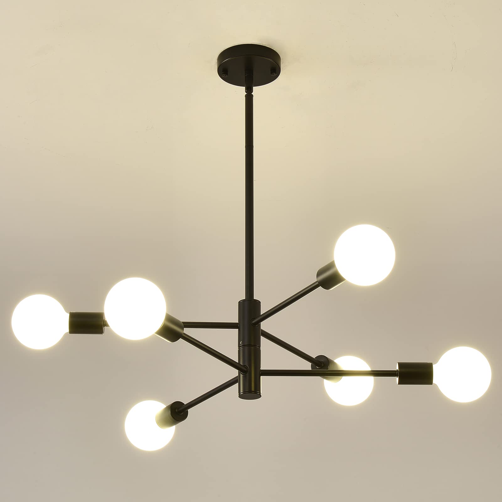 Modern Sputnik Chandelier, Industrial 6-Light Black Ceiling Light Fixture,Height Adjustable Lighting for Kitchen Island,Bedroom Dining Room Living Room Farmhouse