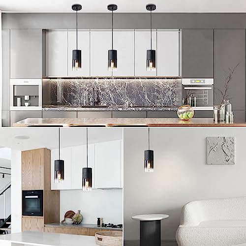 2-Pack Black Pendant Light Fixtures, Adjustable Modern Pendant Lights for Kitchen Island, Industrial Glass Pendant Lights for Dining Table Hallway Bedroom Living Room