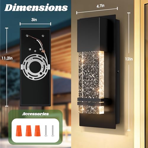 Outdoor Wall Light Fixtures with Crystal Bubble Glass, Waterproof Exterior Sconces LED Wall Lanterns, Porch Lights Wall Mounted 10W 3000K Outside Lights for House Front Door Garage Entryway