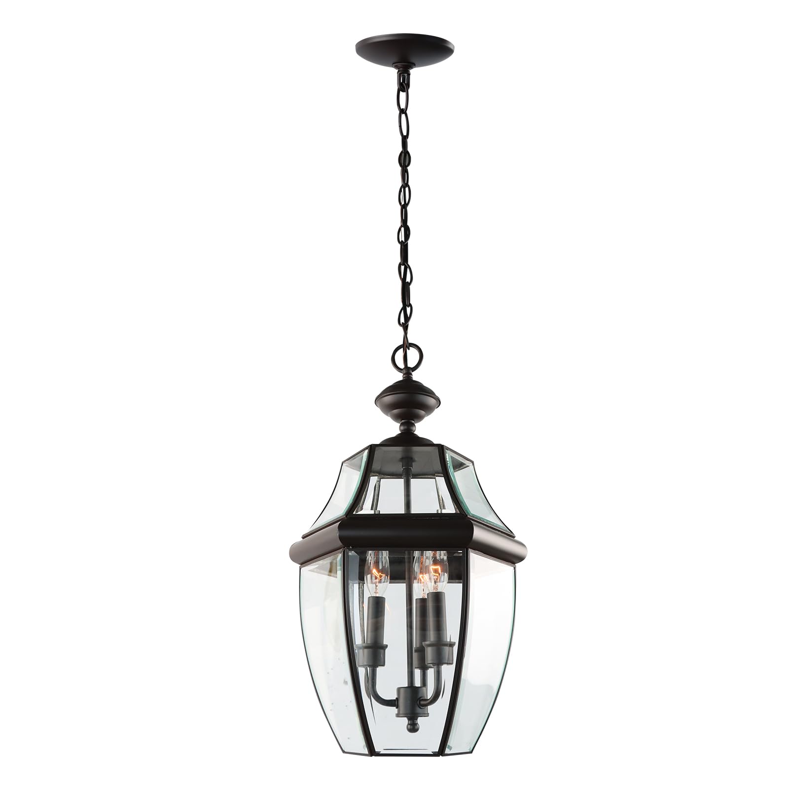 Large Outdoor Pendant Light Fixture 3-Light, 20in Modern Black Outdoor Chandelier Hanging Porch Light, Metal Exterior Ceiling Mount Hanging Lantern with Clear Glass for Front Door, Entrance, Gazebo