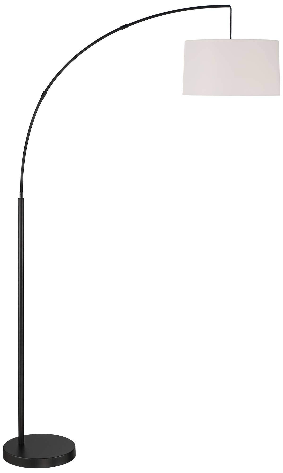 360 Lighting Cora Mid Century Modern Arc Floor Lamp 72" Tall Black Metal White Linen Fabric Drum Shade Decor for Living Room Reading House Bedroom Home Office House