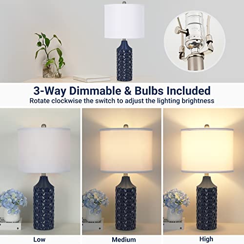 Ceramic Table Lamps Set of 2, White Modern Bedside Lamp 25" Nightstand Lamp 3-Way Dimmable Lamp for Bedroom Living Room End Table Lamp Farmhouse Lamp Side Table Lamp, Bulbs Included