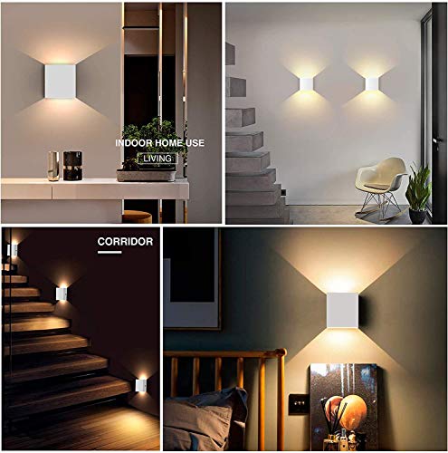 Modern Wall Sconce Mini 10W White Hardwired, Set of 2 Up Down Wall Mount Lights Indoor Mini Metal LED Wall Lamp for Living Room Bedroom Hallway Decor, Warm White, O1181TP