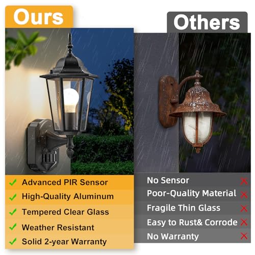 Motion Sensor Outdoor Lights, Upgrade Dusk to Dawn Exterior Light Fixture Wall Mounted, 100% Anti-Rust Aluminum Waterproof Porch Lights for Patio Front Door Garage