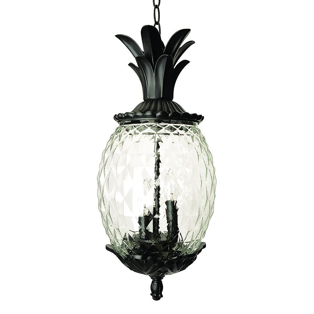 Large Outdoor Hanging Pineapple Dimmable Lantern | Durable Anti-Rust Cast Aluminum | Three Light in Black Coral | Showcases Style and Hospitality