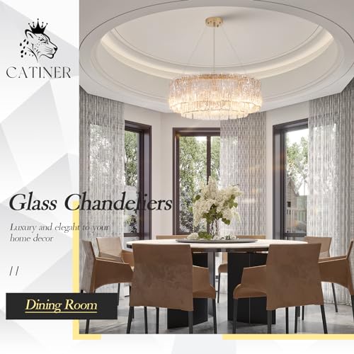 Modern Gold Chandeliers,20” Crystal Glass Pendant Ceiling Light Fixtures 7-Light Round Chandelier Luxury 2 Tiers Hanging Chandelier for Dining Room Foyer Living Room Bedroom