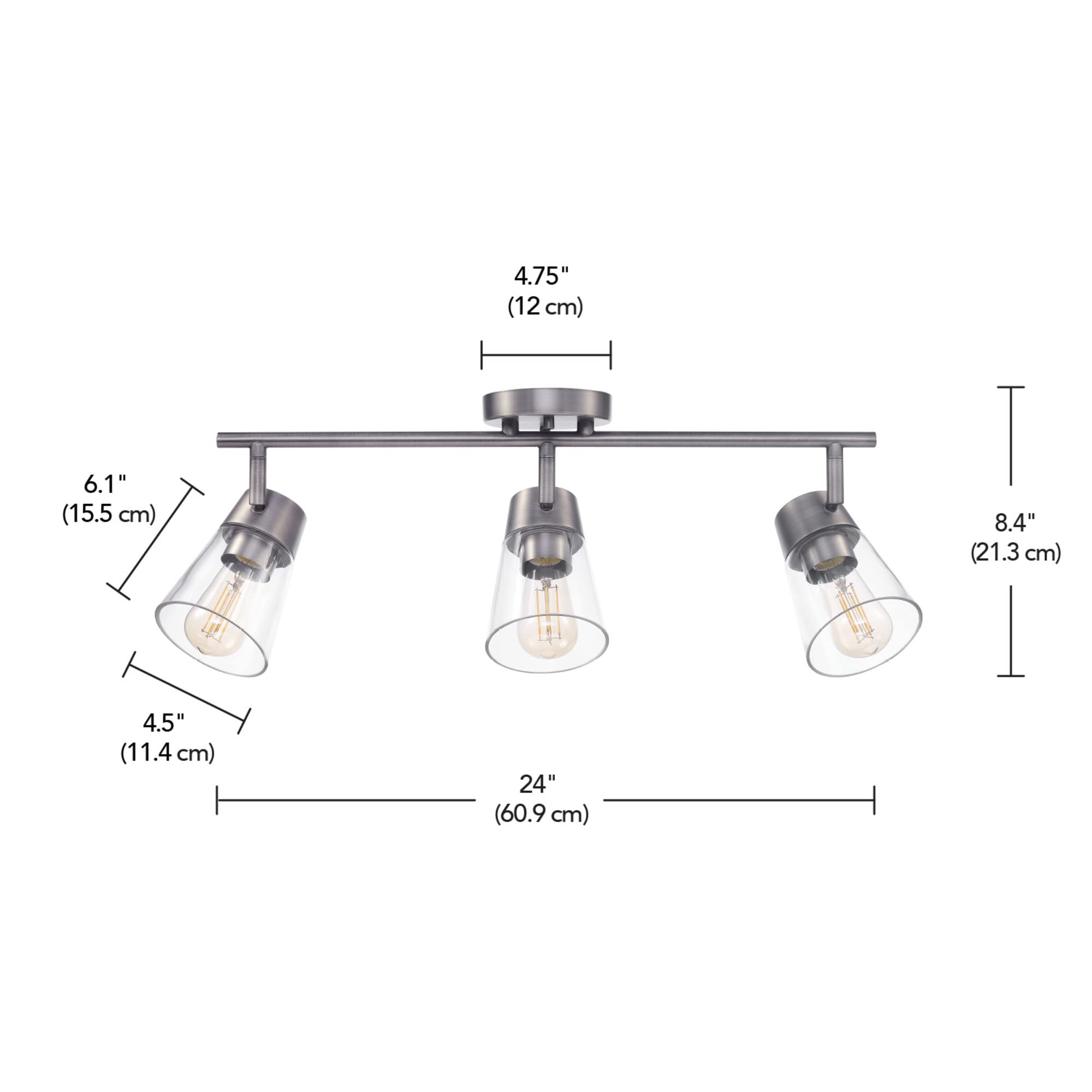 3-Light Track Lighting, Wood Toned, Matte Black Accents, Clear Glass Shades, Kitchen, Bathroom, Home Essentials, Ceiling Light, Dorm, Dining Room, Hallway