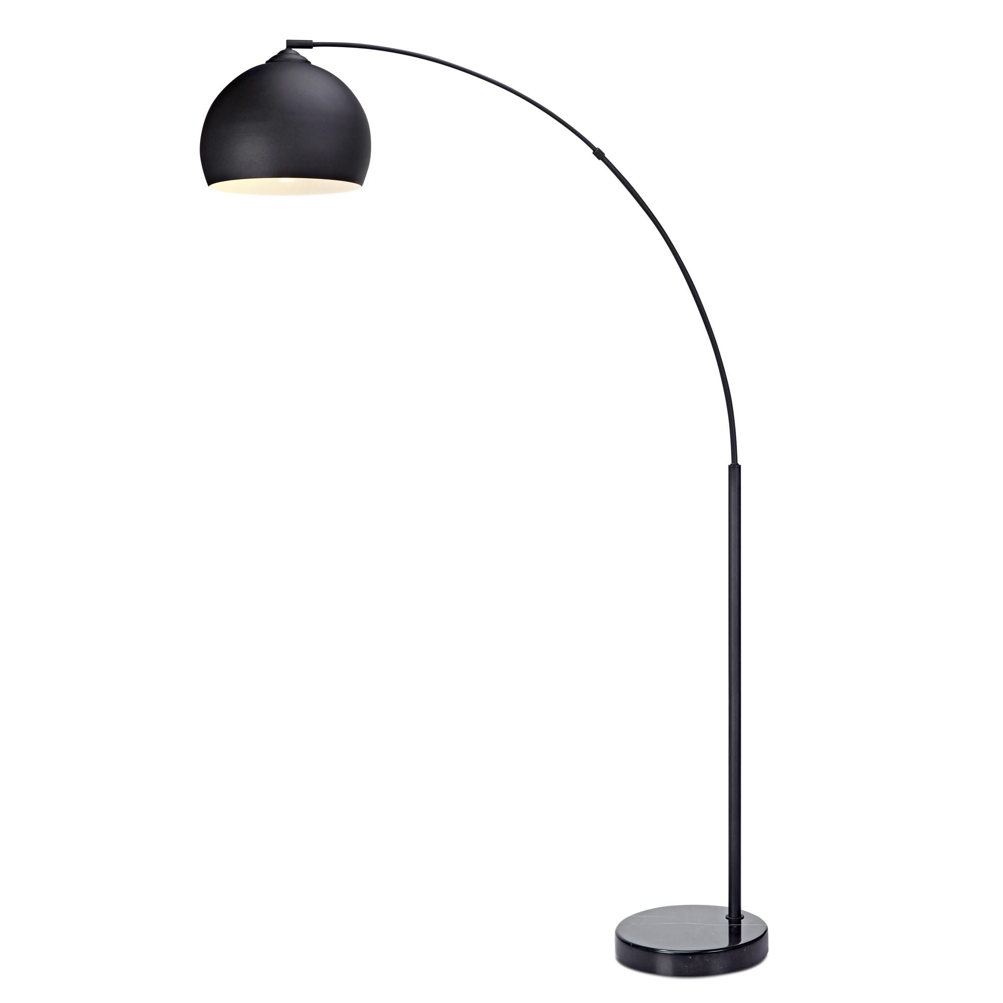 Teamson Home Arquer 66.93" Arc Floor Lamp for Living Rooms, Home Offices, Dining Rooms, Bedrooms with Faux Black Marble Base and Black Bell Shade