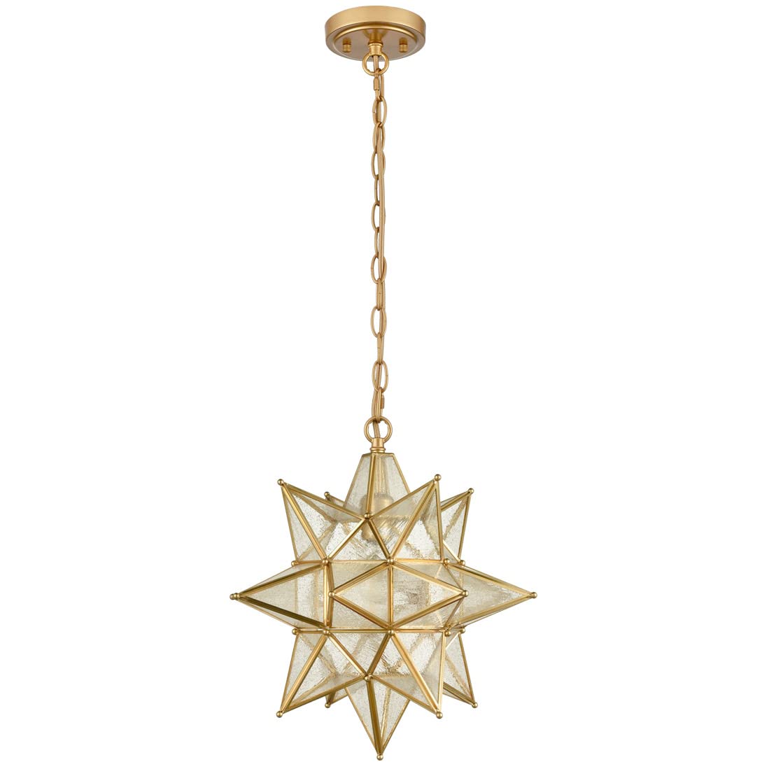 Moravian Star Pendant Light 20-Inch Large Hanging Ceiling Light Modern Gold Finish with Seeded Glass Adjustable Chain