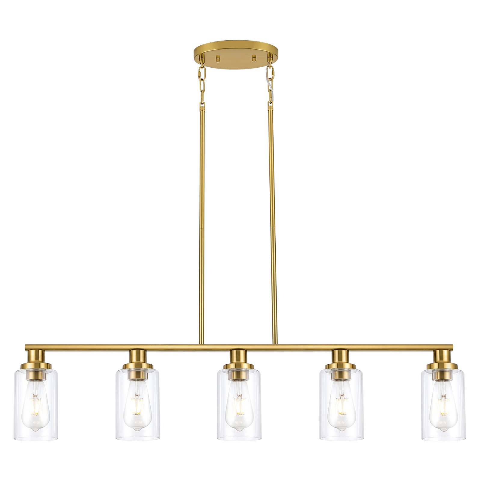 Kitchen Island Lighting, 4-Light Dining Room Light Fixtures Over Table, Gold Linear Chandelier for Dining Room Hanging,Pendant Lights Kitchen Island,with Clear Glass Shade,Height Adjustable