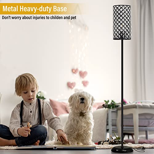 Crystal Floor Lamp, Elegant Standing Lamp Modern Floor Lamp Silver Finish Tall Pole Lamp Accent Light with On/Off Foot Switch for Living Room, Girl Bedroom, Dresser, Office