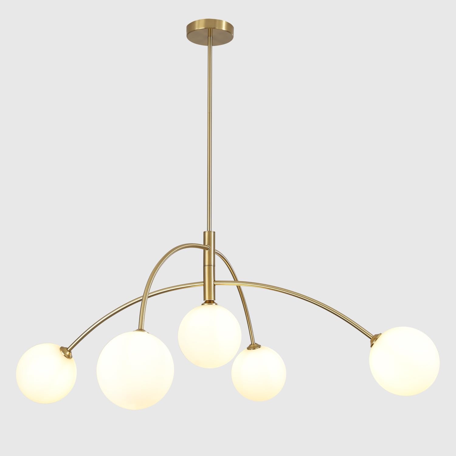 5 Light Modern Brass Chandelier Fixture White Clear Globe Glass Shade Pendant Light Gold Kitchen Ceiling Large Chandelier for Dining Room Kitchen Bedroom