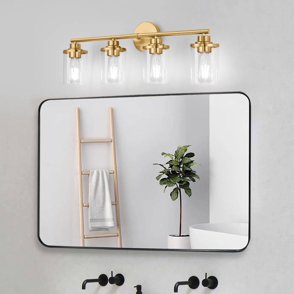 Bathroom Light Fixtures,Vanity Lights,Gold Bathroom Lights Over Mirror,Brushed Gold Vanity Light for Bathroom,20'' Brass Gold 3-Light Modern Bathroom Sconce