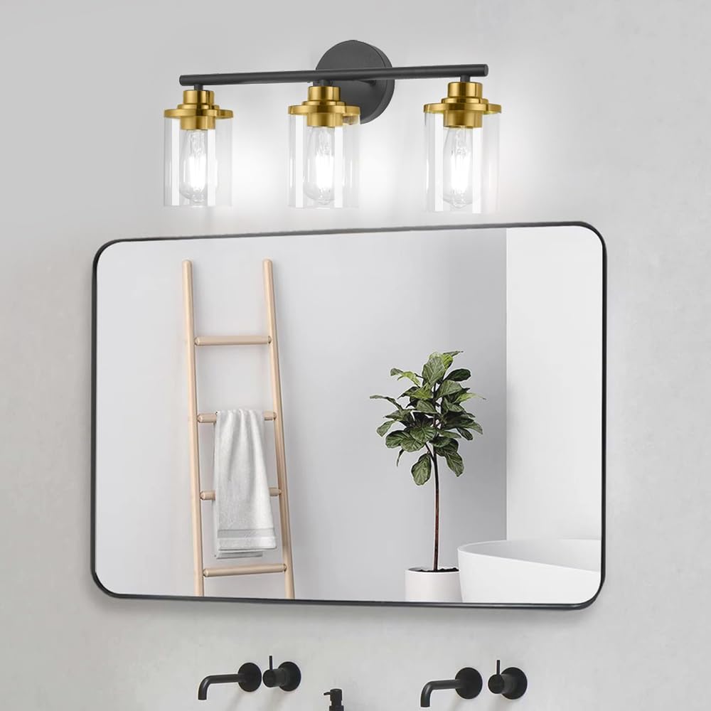 Bathroom Light Fixtures,Vanity Lights,Gold Bathroom Lights Over Mirror,Brushed Gold Vanity Light for Bathroom,20'' Brass Gold 3-Light Modern Bathroom Sconce