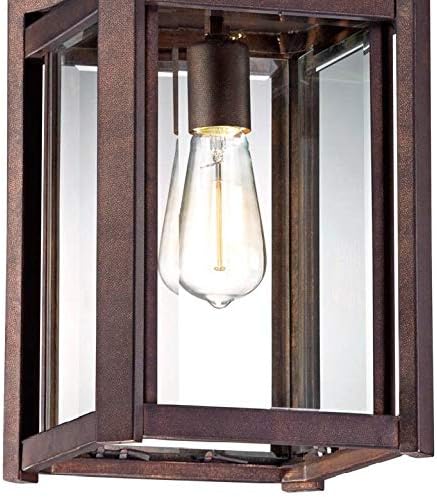 Modern Farmhouse Rustic Outdoor Ceiling Light Hanging Rustic Bronze 17" Clear Glass Damp Rated for Exterior House Porch Patio Outside Deck Garage Front Door Home Roof