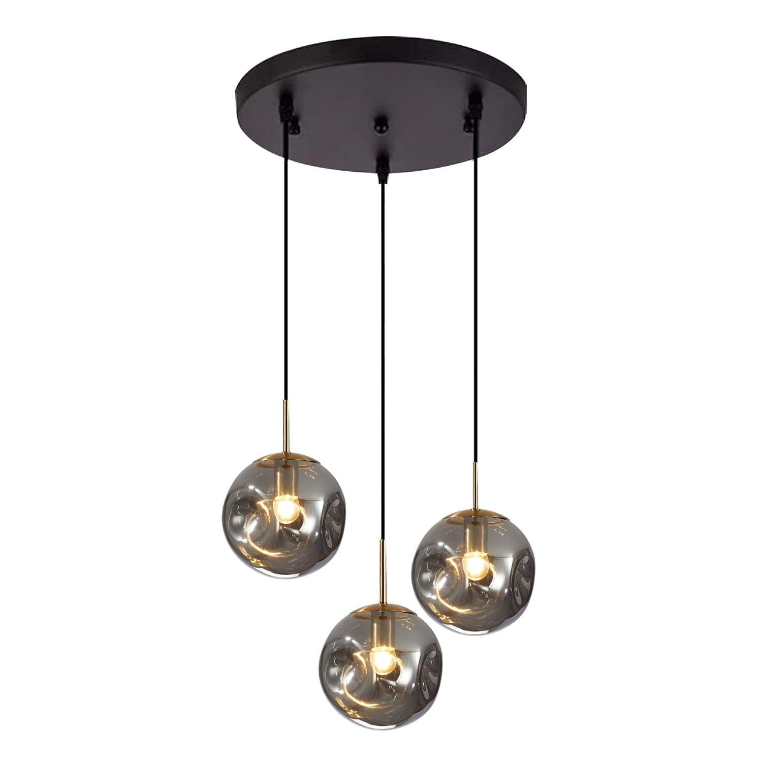 BOKT Modern Gold Kitchen Island Pendant Light Mid Century 3-Lights Globe Pendant Light Fixture Cluster Multi Light Pendant Lighting Bedside Glass Ball Pendant Lamp