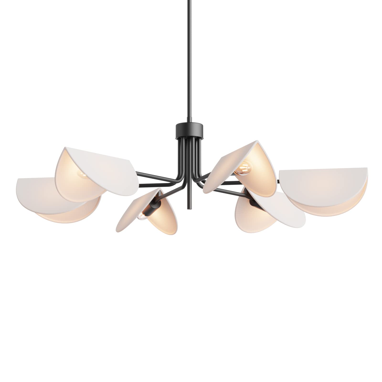 Light 4-Light Fold White Linen Blossom Shades Chandelier with Black Metal Stems,E12,160W,30" Dia Large;