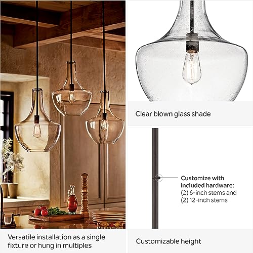 19.75" Kitchen Bell Pendant in Olde Bronze®, 1-Light Clear Glass Pendant Light, (19.75" H x 13.75" W), 42046OZ