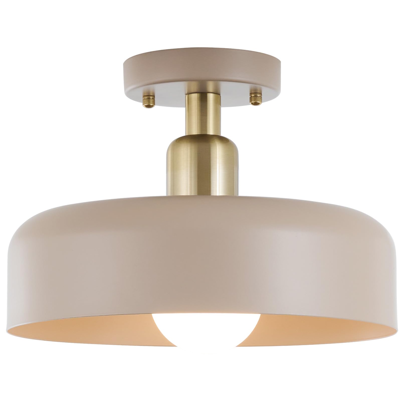 Contemporary Semi Flush Mount Ceiling Light Fixture, Brass Accent Ceiling Light with 12.6" Brown Metal Shade, for Kitchen, Entryway, Hallway, Dining Room, Cafe