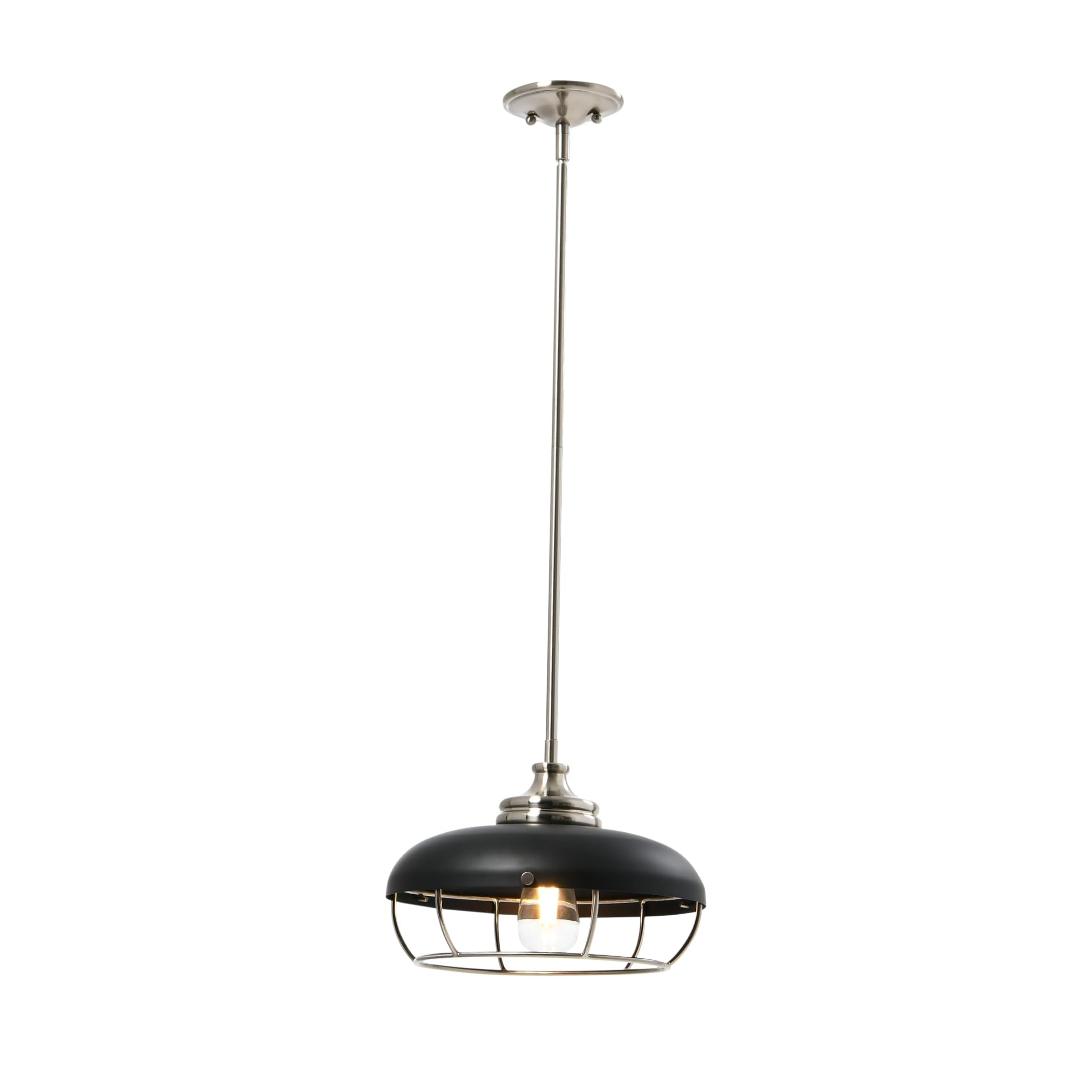 Caged Dome Metal Semi-Flush Mount Ceiling Light, Brushed Brass and Navy Blue