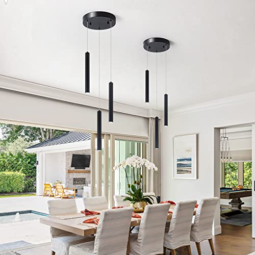 Modern Pendant Lighting 5-Light Linear Chandeliers Dimmable LED Pendant Lights Kitchen Island Lighting with Matte Black Finish and Acrylic Shades for Kitchen Island and Dining Room…