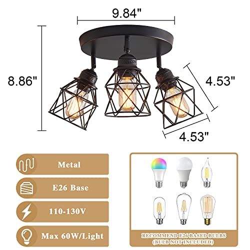 Kitchen Light Fixtures Ceiling Mount, Adjustable Semi Flush Mount Ceiling Light Fixture with E26 Base, Multi-Directional Ceiling Lamp for Kitchen Hallway Dining Room Farmhouse Entryway