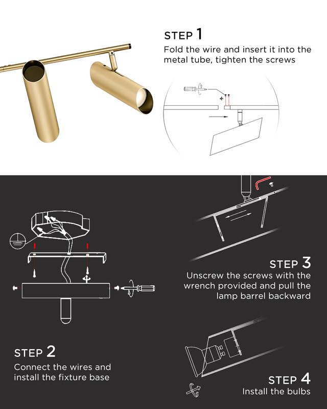 44" Adjustable LED Track Light - 4000K Gold Ceiling Track Lighting Fixture, 350° Rotatable | Modern Kitchen Track Lights | Versatile LED Track Lighting Kit, 4FS78TL-5 BG