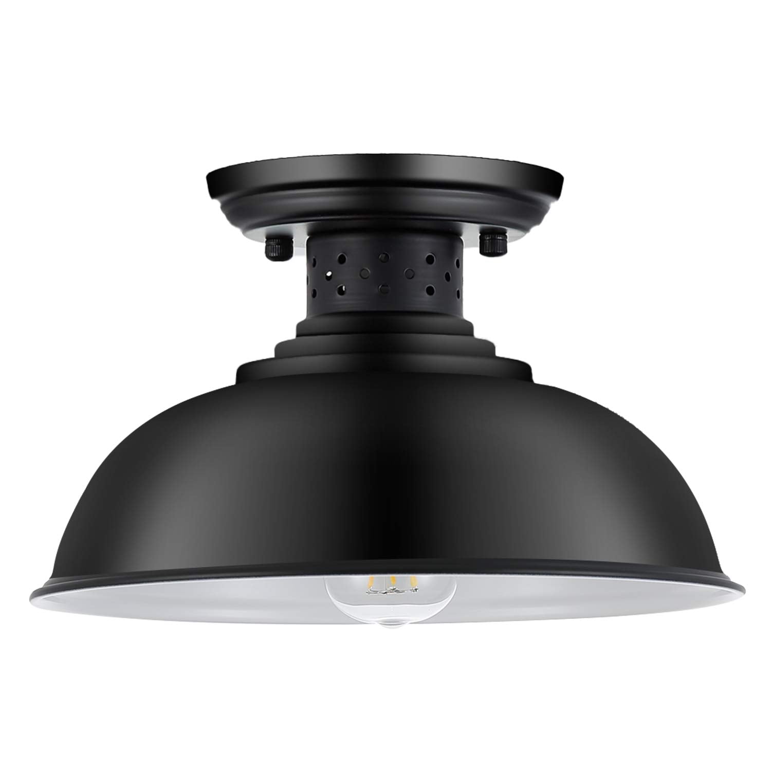 Industrial Semi Flush Mount Ceiling Light, Matte Black Farmhouse Light Fixture for Kitchen Island Dining Room Foyer Hallway Porch Barn Loft, Black, 13in