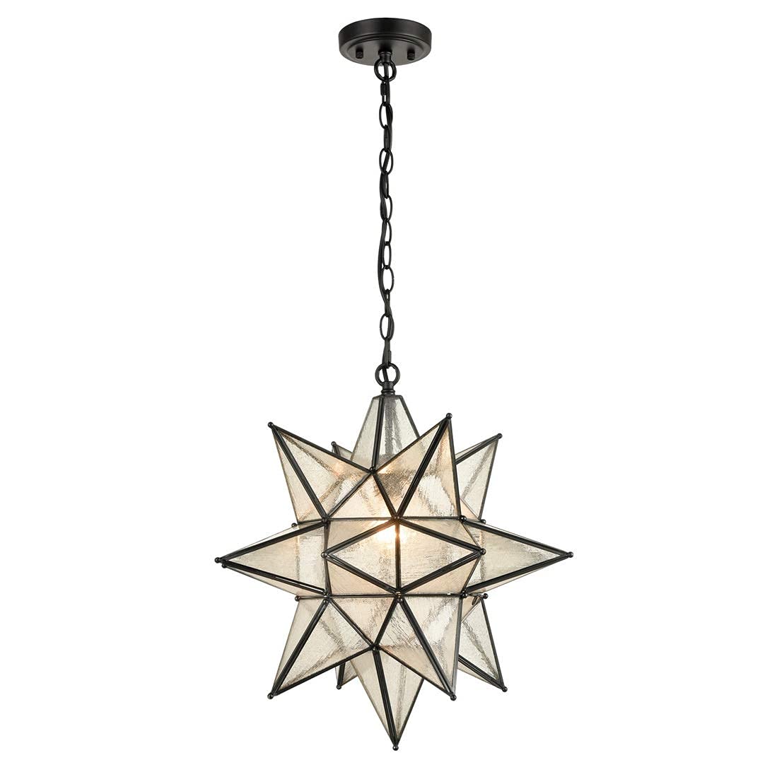 Moravian Star Pendant Light 20-Inch Large Hanging Ceiling Light Modern Gold Finish with Seeded Glass Adjustable Chain