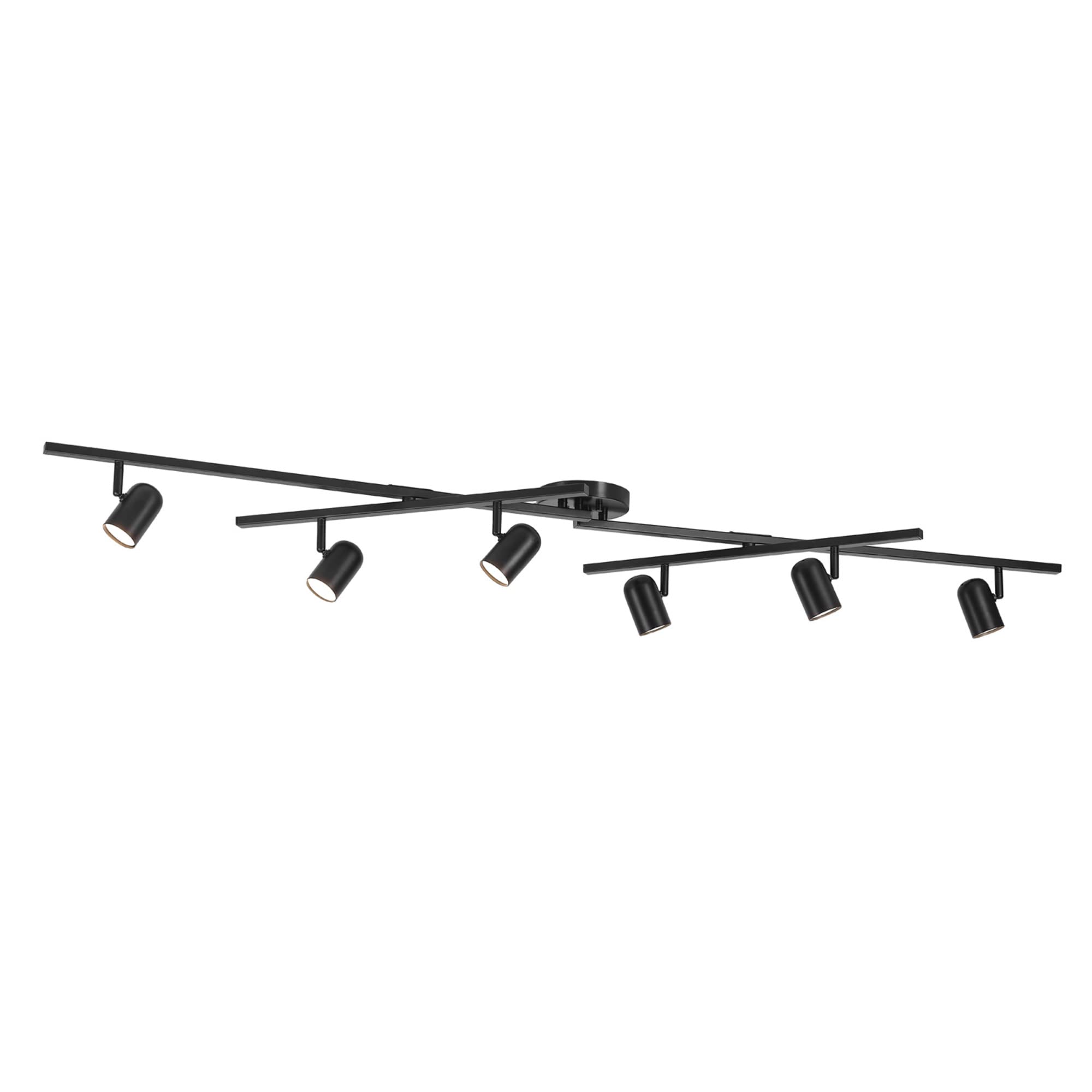 6-Light Foldable LED Integrated Track Lighting, Matte Black, Center Swivel Bars, 2400 Lumen