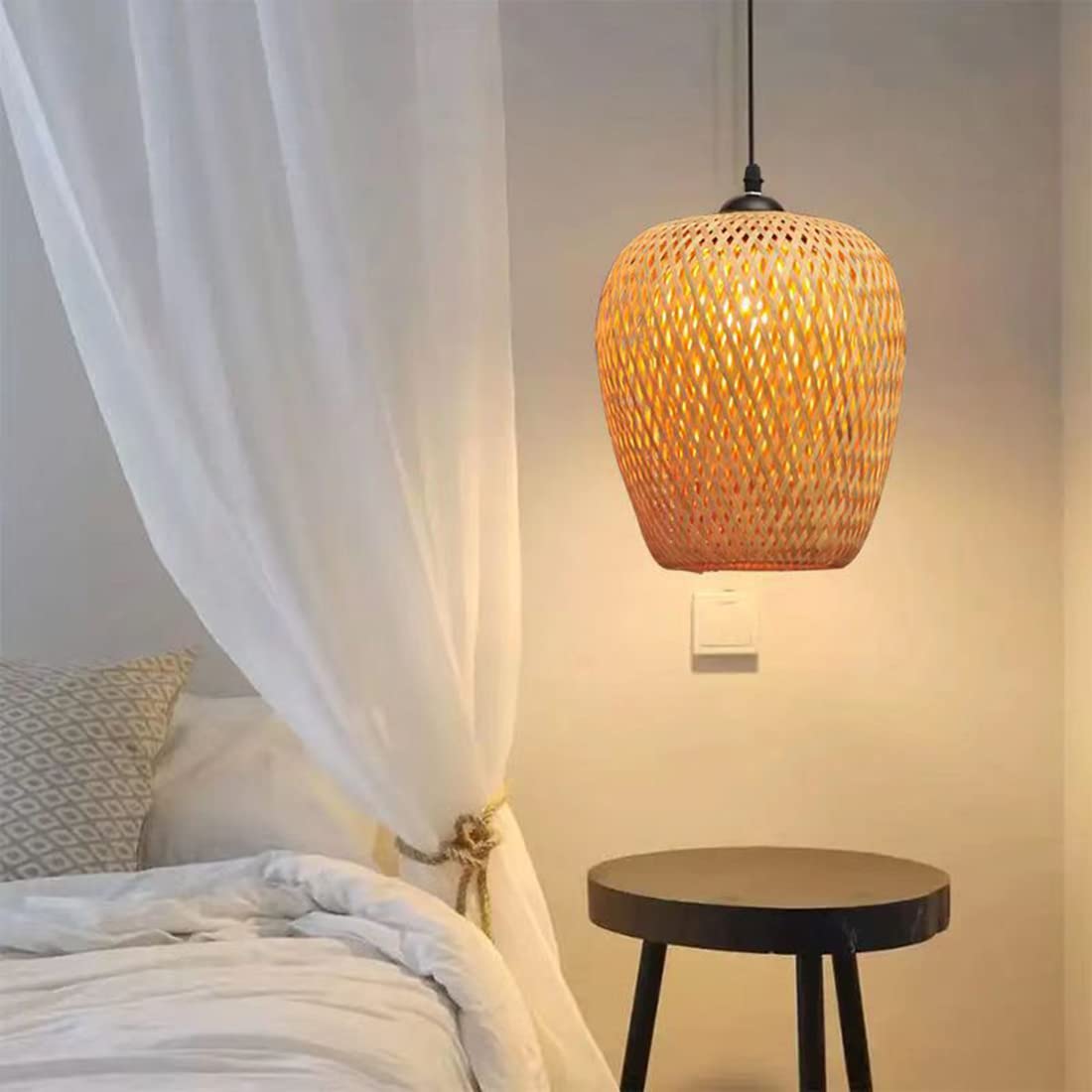 Rattan Pendant Light Bamboo Hanging Light 3-Lights Boho Pendant Light Fixture Woven Basket Wicker Shade Rattan Chandelier for Living Room Dining Room Kitchen