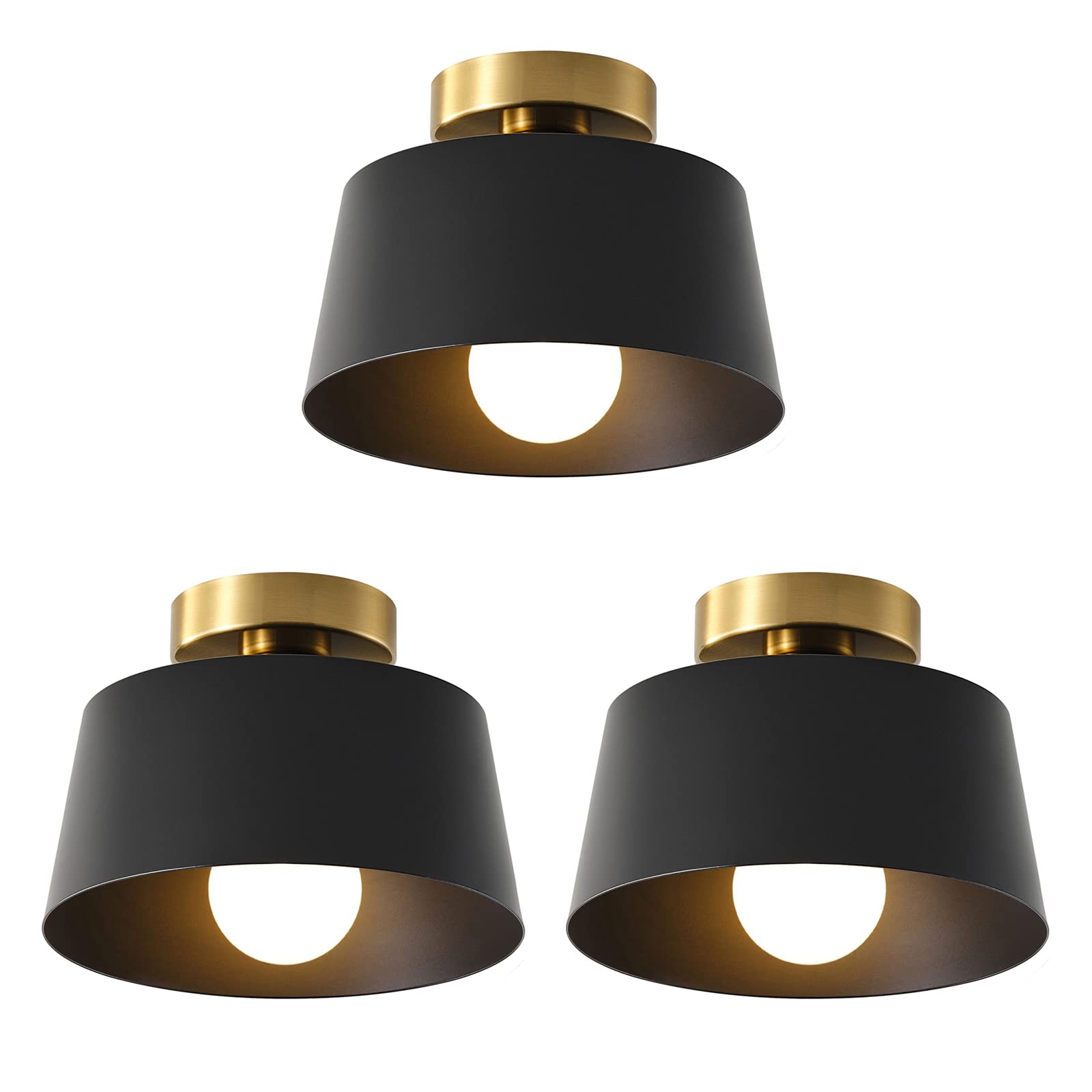 Ceiling Light Fixture, Hallway Ceiling Light with Gold Plate and Matte Black Shade, Modern Simple Style Porch Light Fixtures Semi Flush Mount (Black)