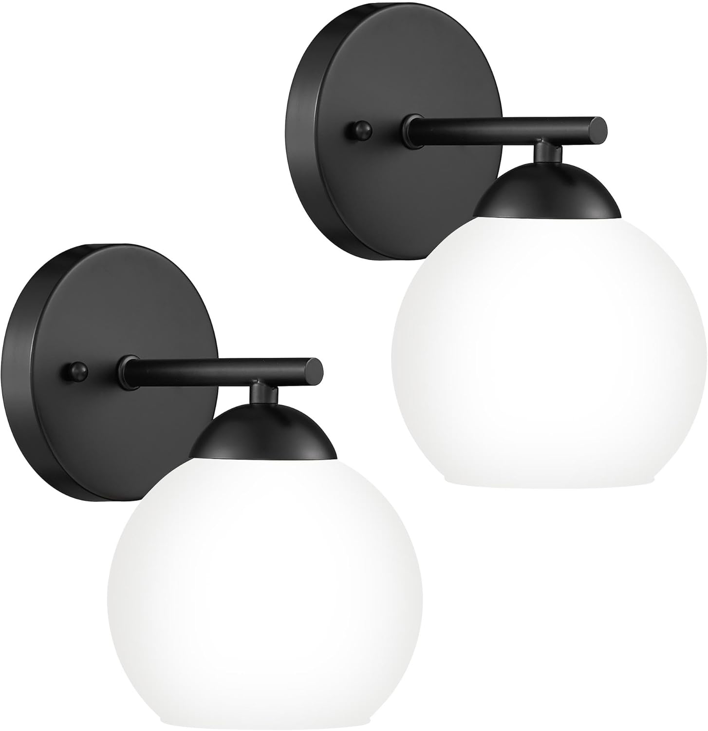 Black Vanity Lights for Mirror, Modern Farmhouse 2-Light Bathroom Light Fixtures Globe Bathroom Vanity Light with Milk Glass Shade, VL114-BK-ML-2