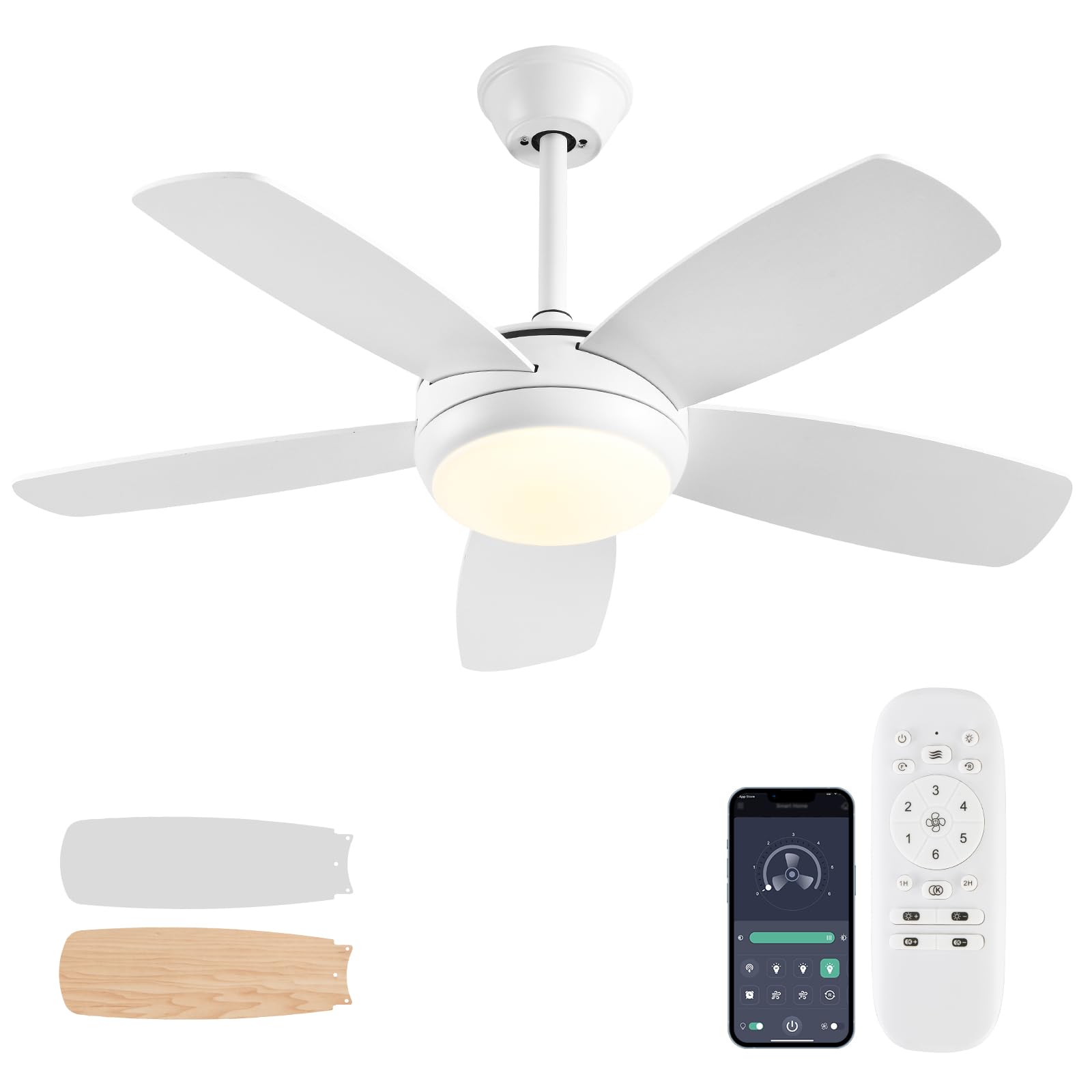 42 inch Black Ceiling Fans with Lights and Remote Control,Dimmable 3-Color Temperatures LED Ceiling Fan, Reversible, Noiseless, Black Ceiling Fan for Bedroom, Indoor/Outdoor Use