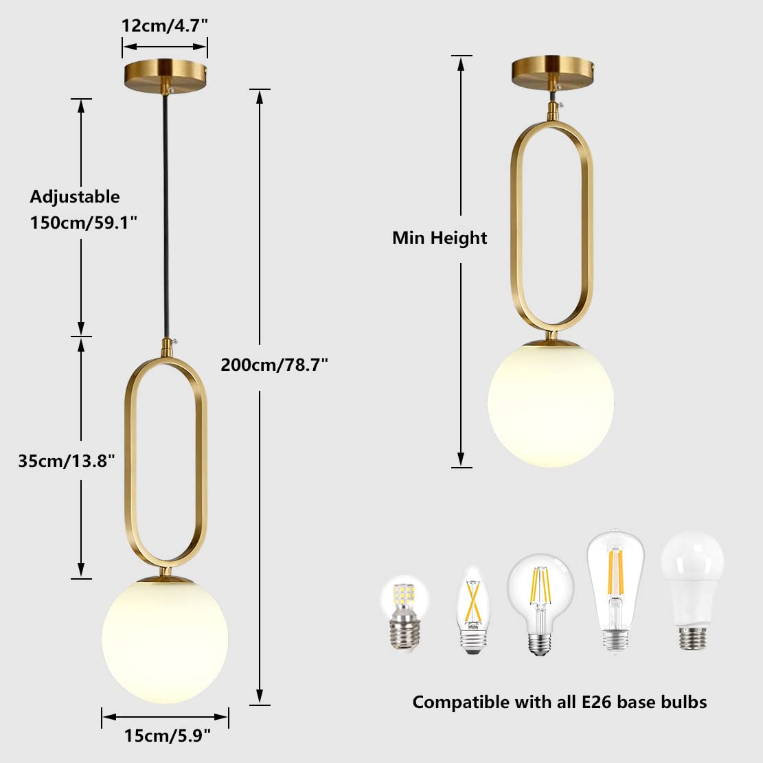 3-Light White Globe Glass Pendant Light Brass Ceiling lamp Modern Golden Glass Ball Chandelier with Frosted Milky White Glass Ceiling lamp