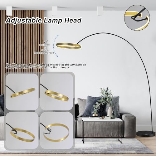 Modern Standing Adjustable Floor Lamp with Metal Dome Shade & Marble Base for Living Room - Corner Light Arc Lamps for Bedrooms in Brass Gold Finish, 99-1023F