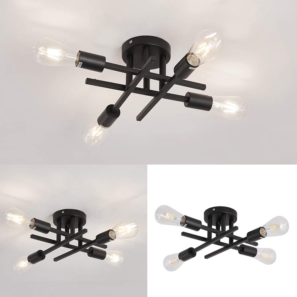 4-Light Semi Flush Mount Ceiling Light Fixture 2 Pack Ceiling Light Matte Black with E26 Base Modern Ceiling Light for Porch Bedroom Hallway Kitchen Farmhouse