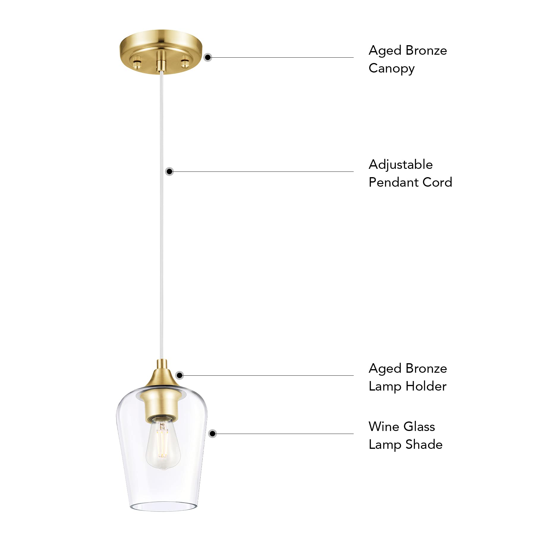 Pendant Lights Kitchen Island, Gold Pendant Lighting for Kitchen Island with Hanging Cord for Bedroom & Hallway, Kitchen Island Lighting with Clear Glass Shade