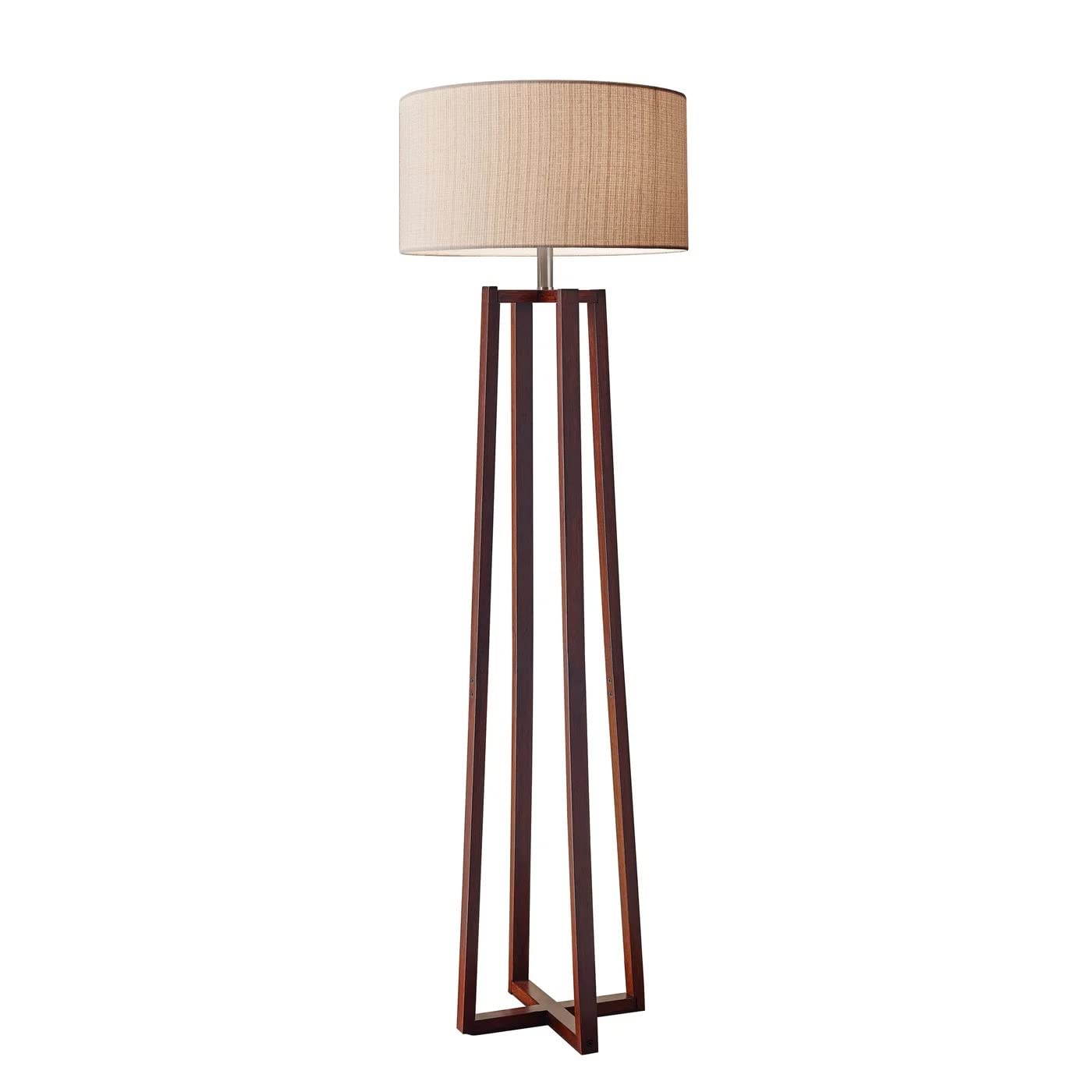 1504-15 Quinn Floor Lamp, 60 in, 150 W Incandescent/CFL, Walnut Birch Wood, 1 Wooden Lamp , White